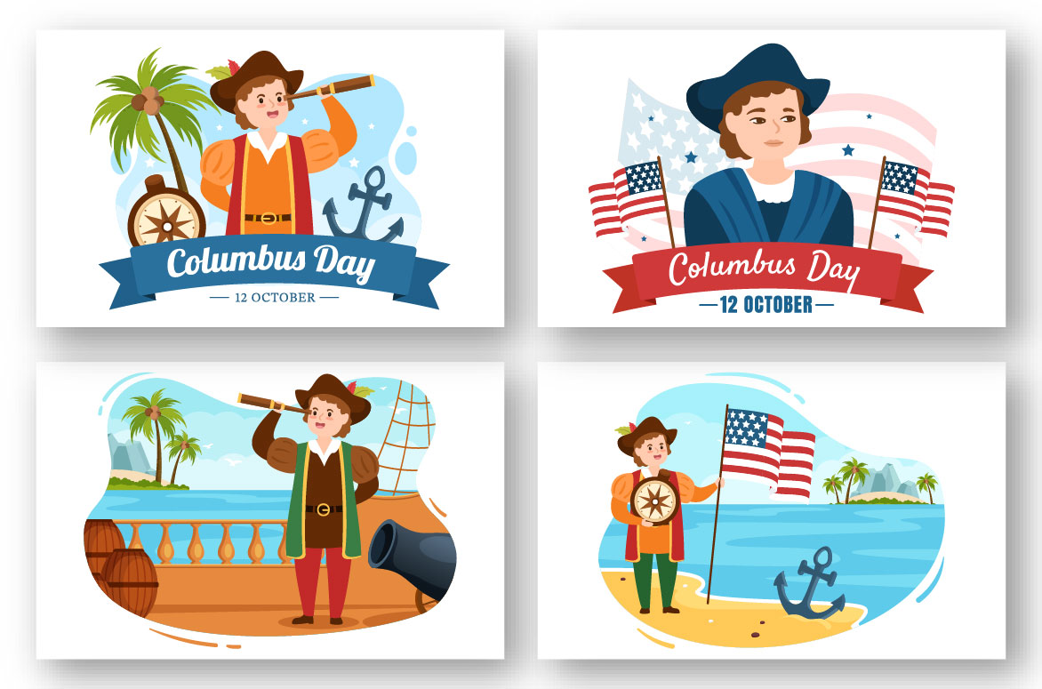 17 Happy Columbus Day National Holiday Illustration, images with Columbus.