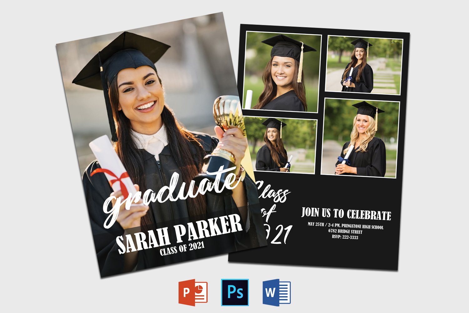 Dark graduation template with a white font.