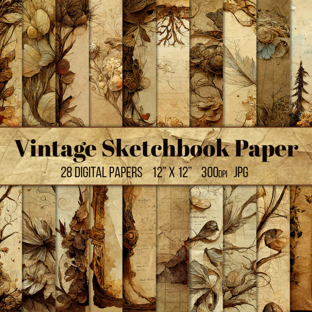 Vintage Sketchbook Paper Backgrounds MasterBundles