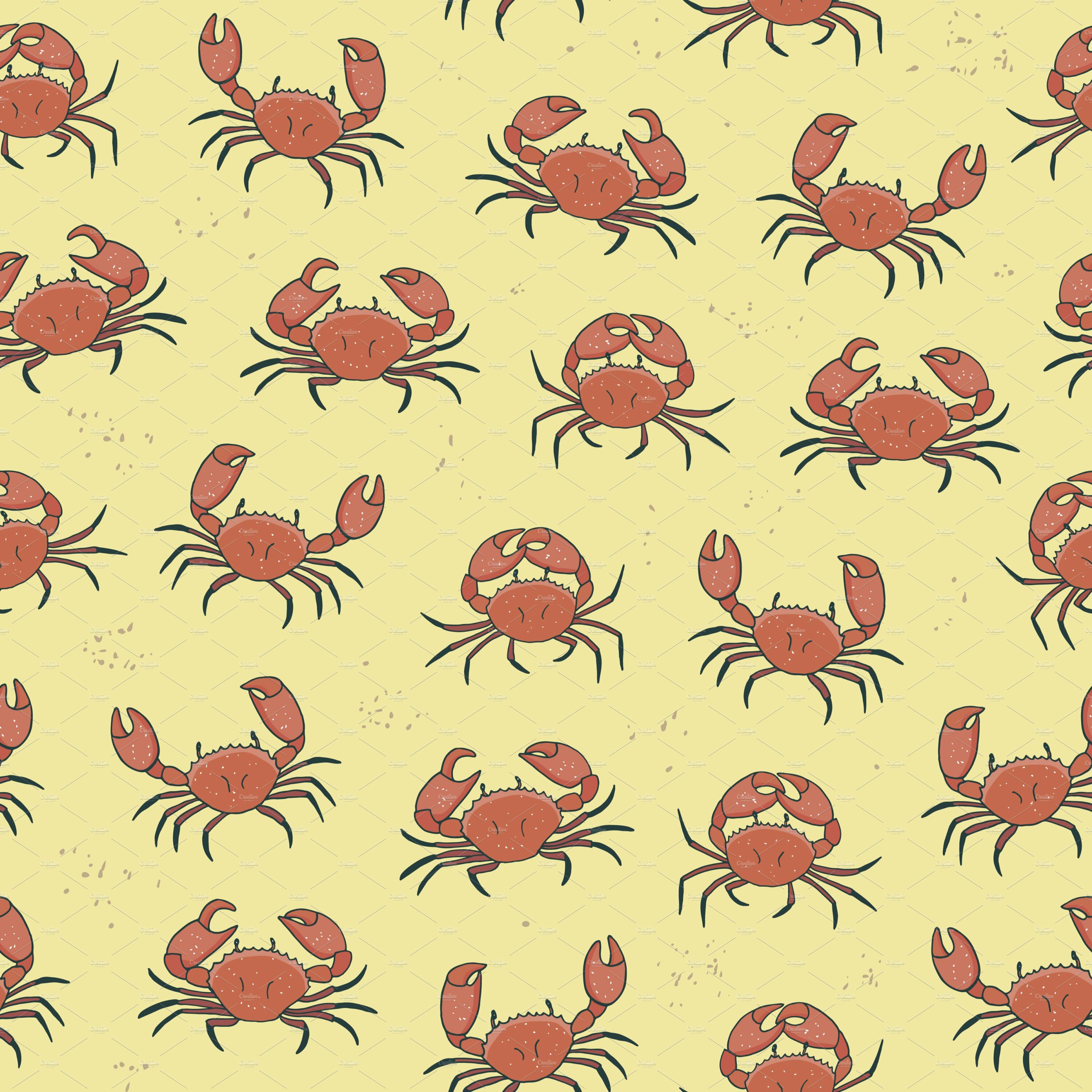 Yellow background with crab with sand collection.