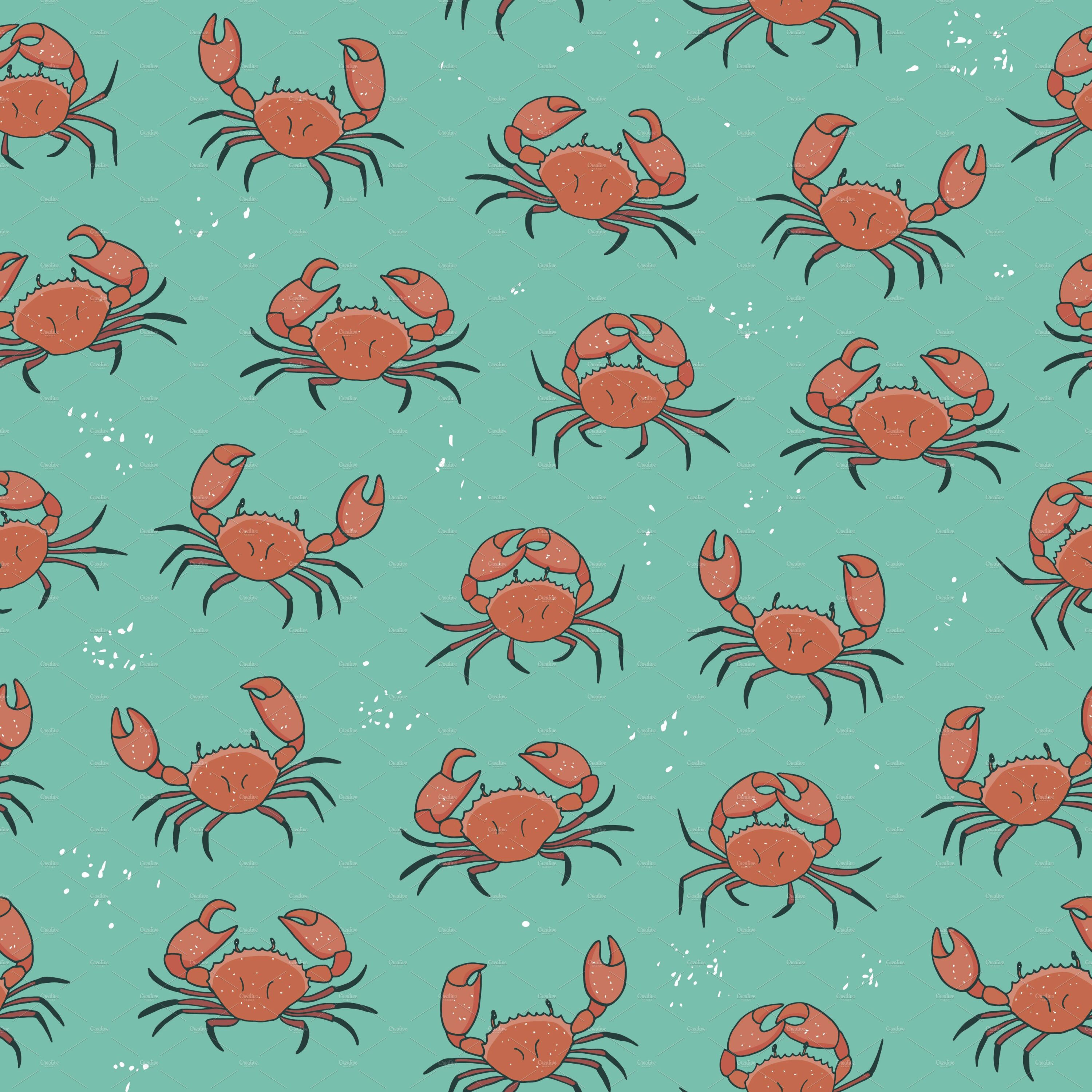 Deep green background with red crabs set.