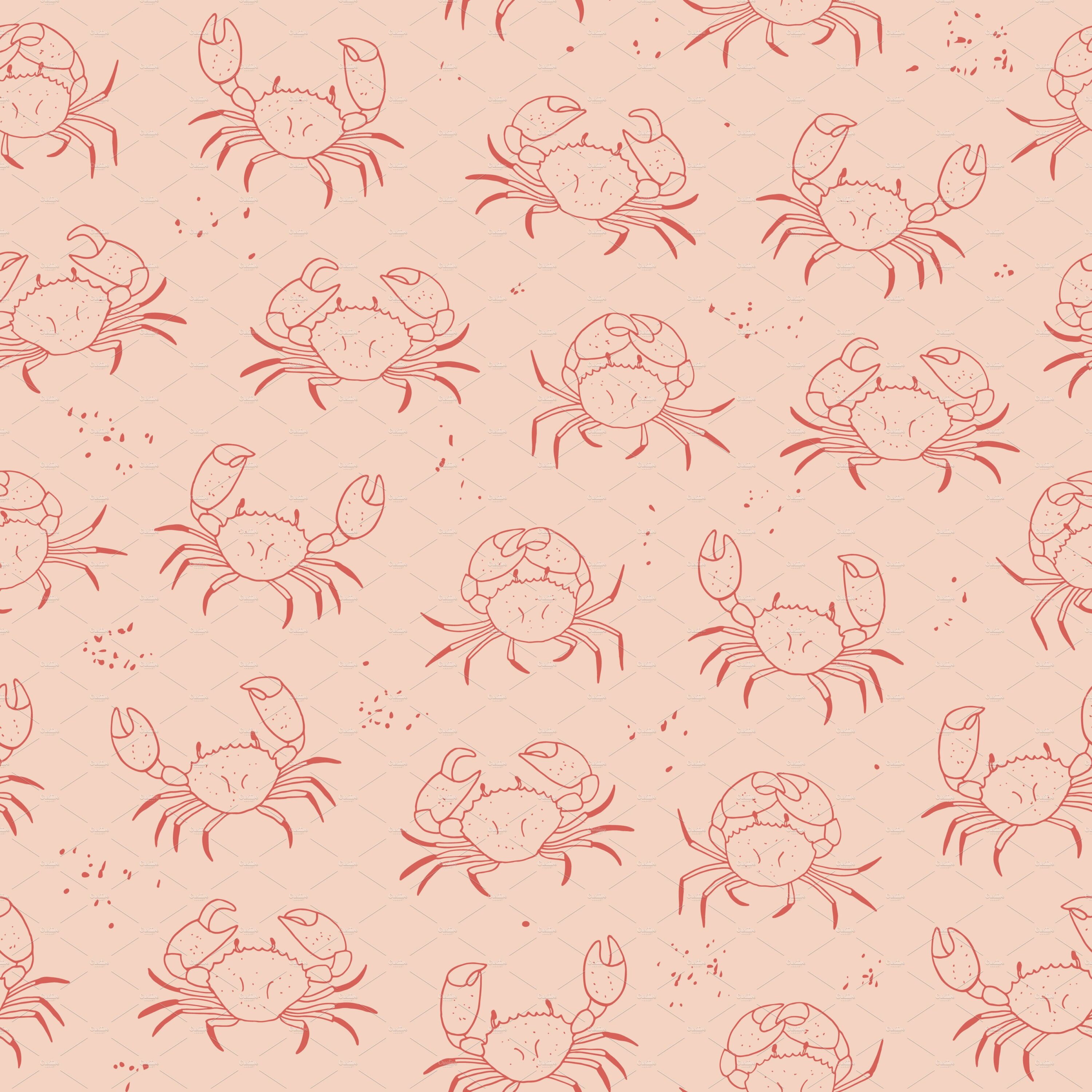 Peach background with outline crabs.