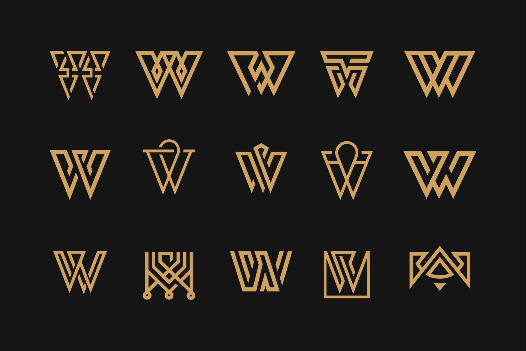 Gold letter logos on a black background.