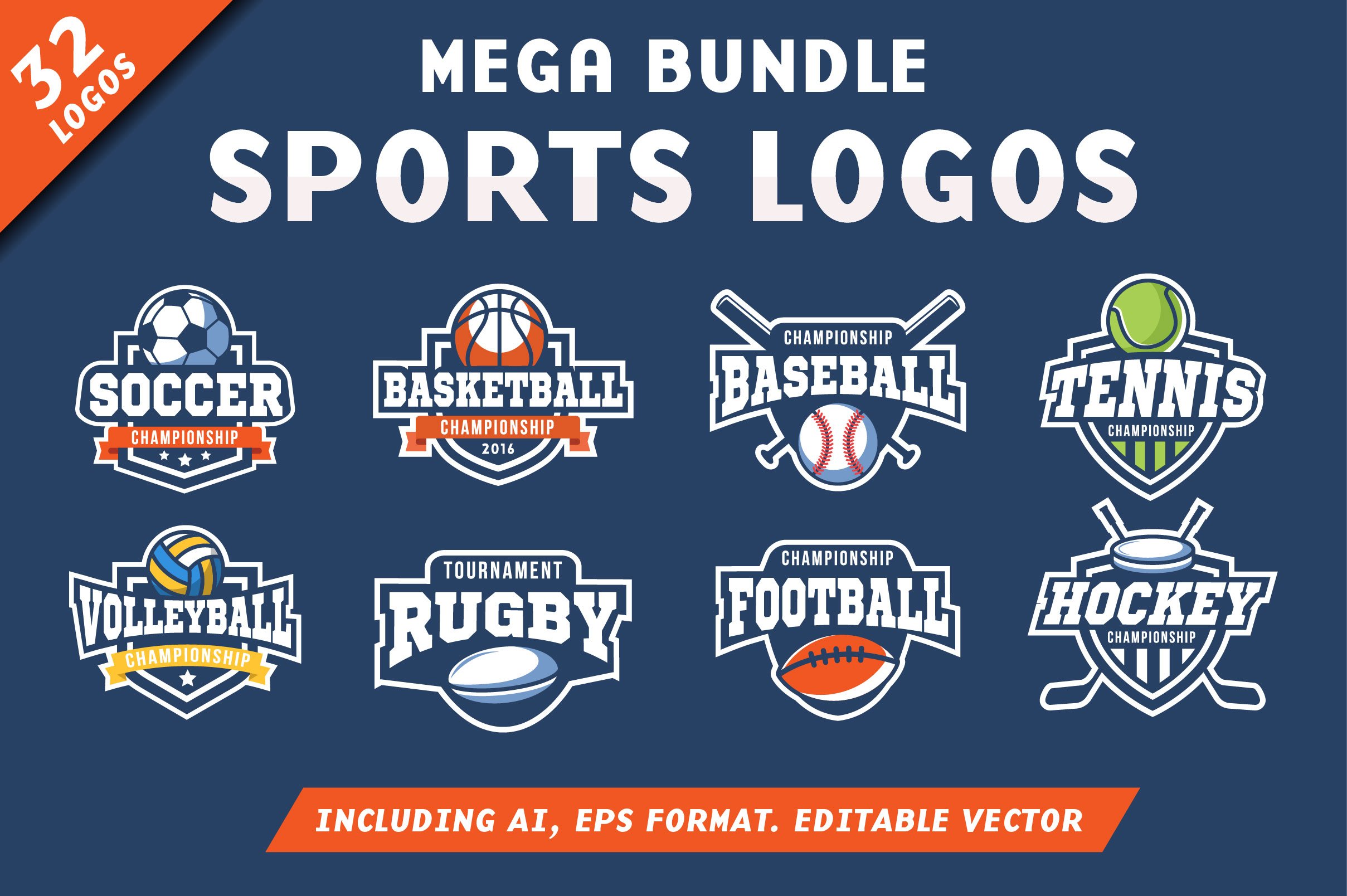 Matte blue background with diverse of sports logos.
