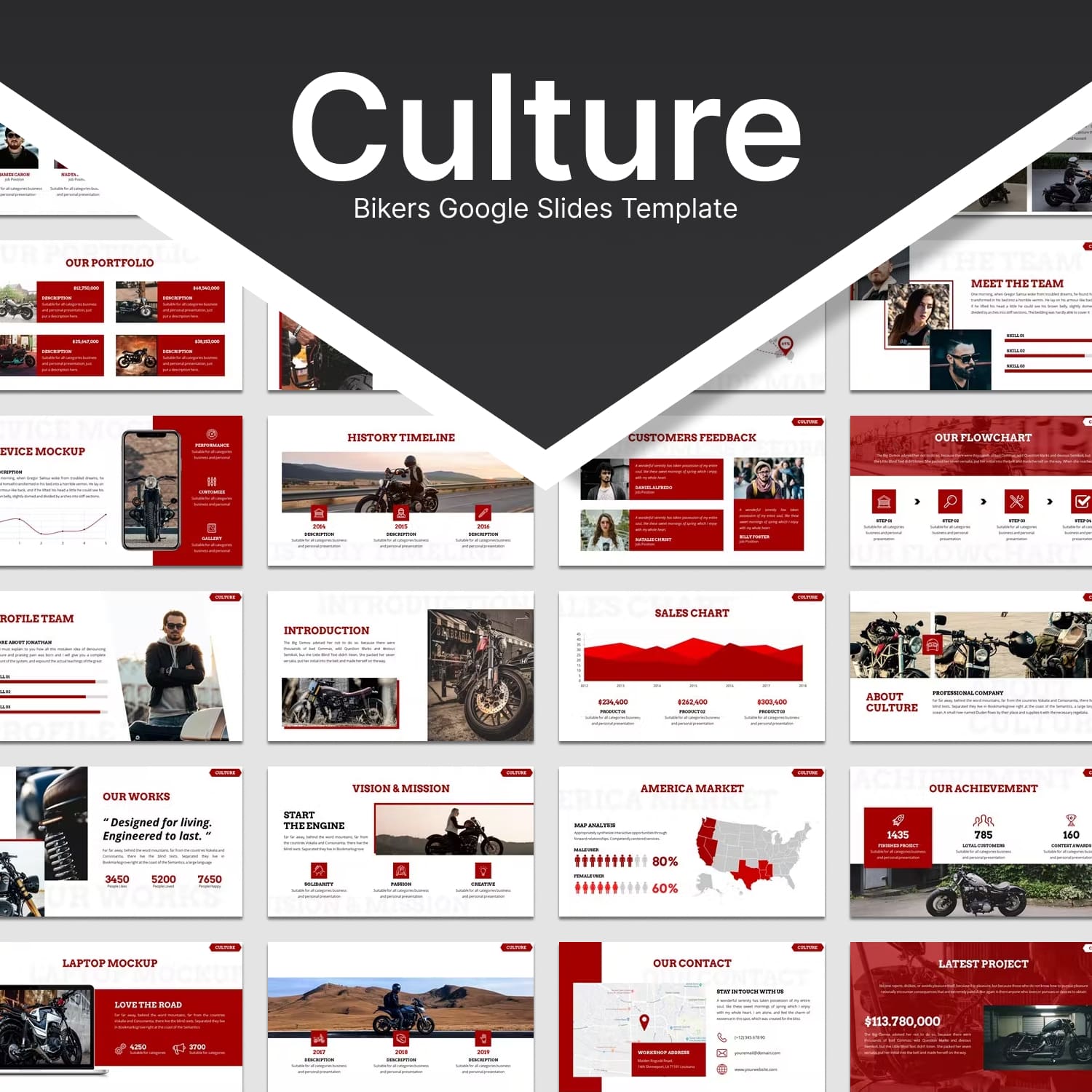 Culture bikers google slides template - main image preview.