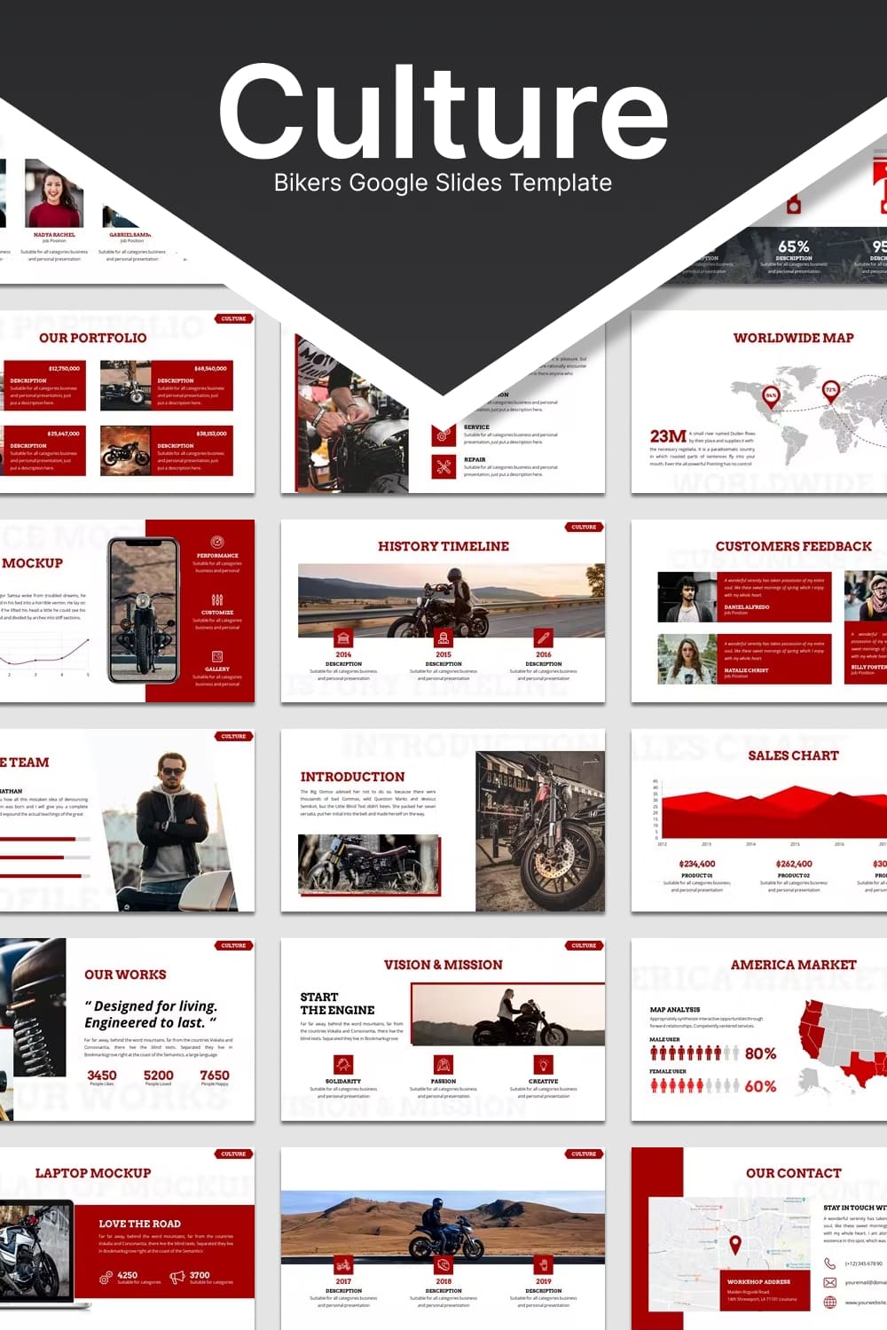 Culture bikers google slides template - pinterest image preview.