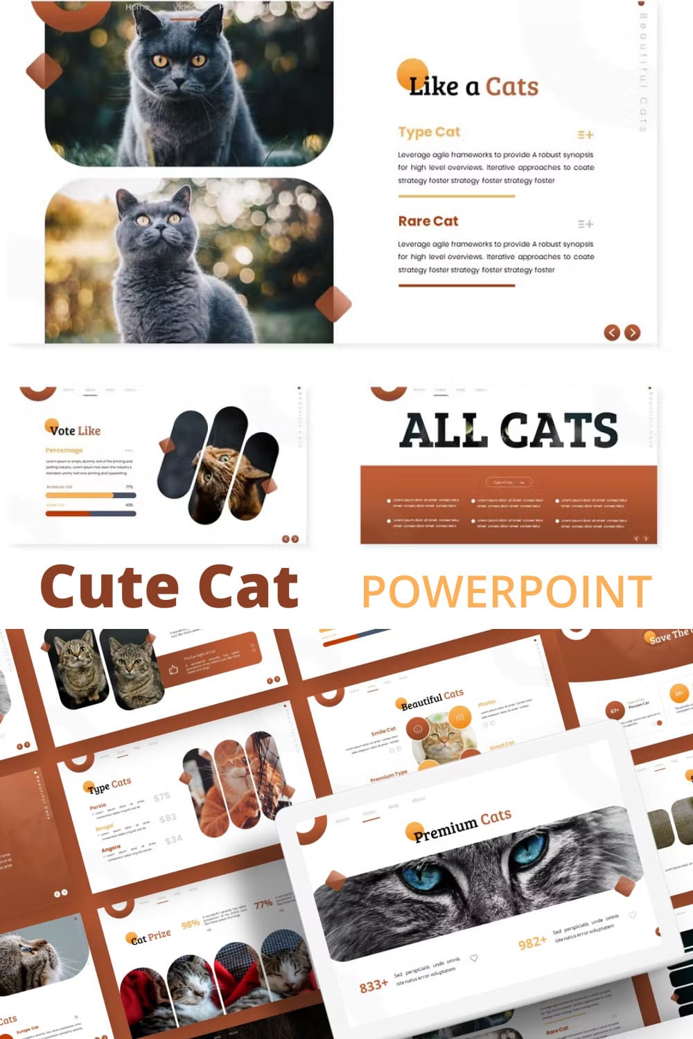 Cute cat powerpoint template - pinterest image preview.