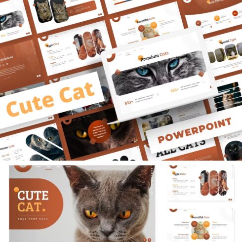 Cute cat powerpoint template - main image preview.