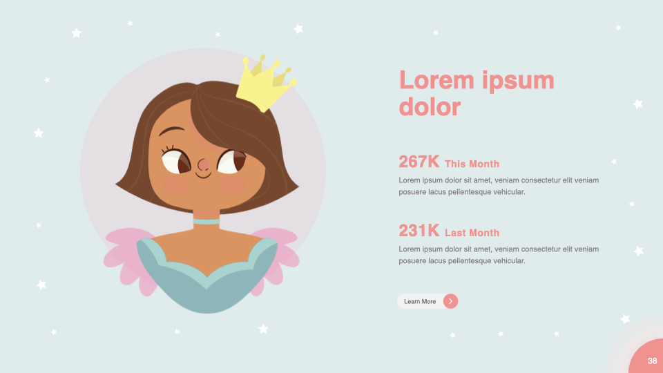 Graphic princess with text section.