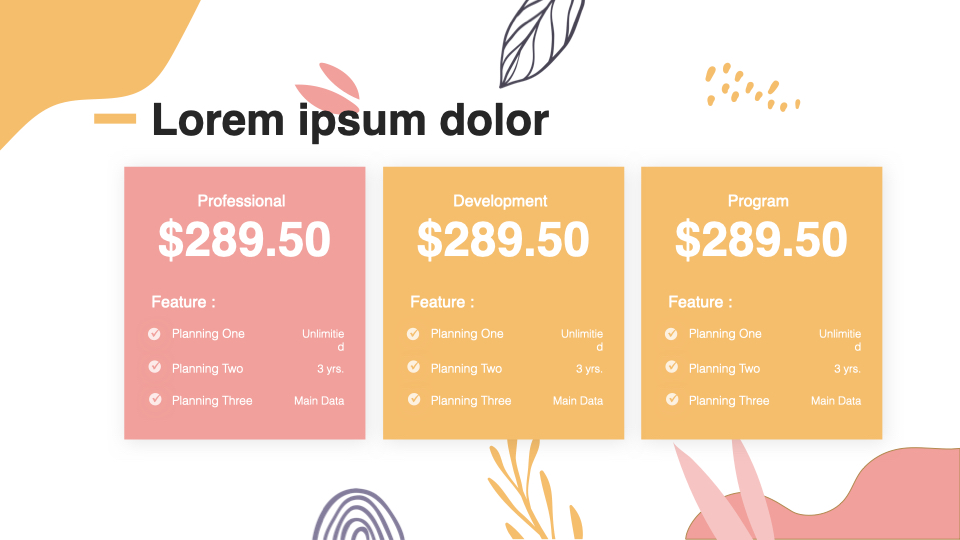Colorful slide for price table.
