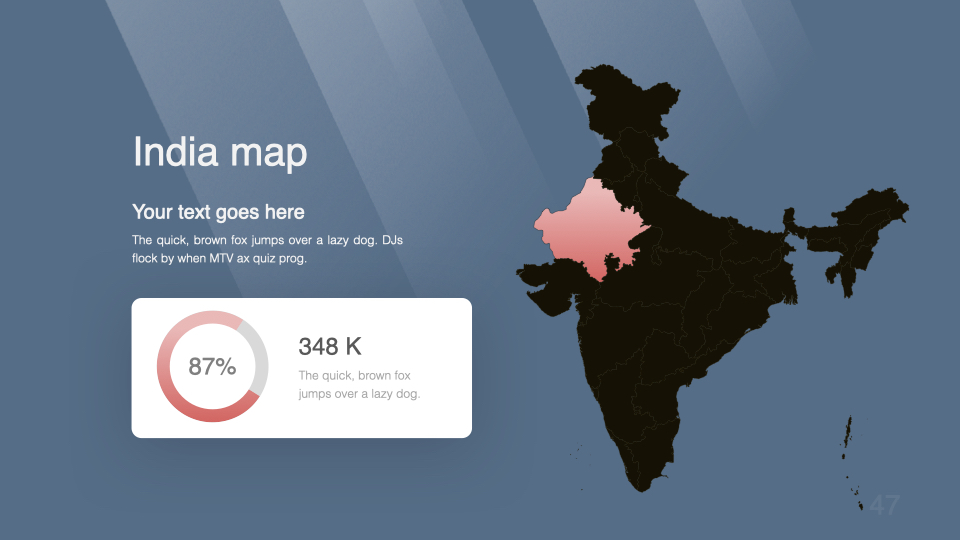 Black India map with pink points.