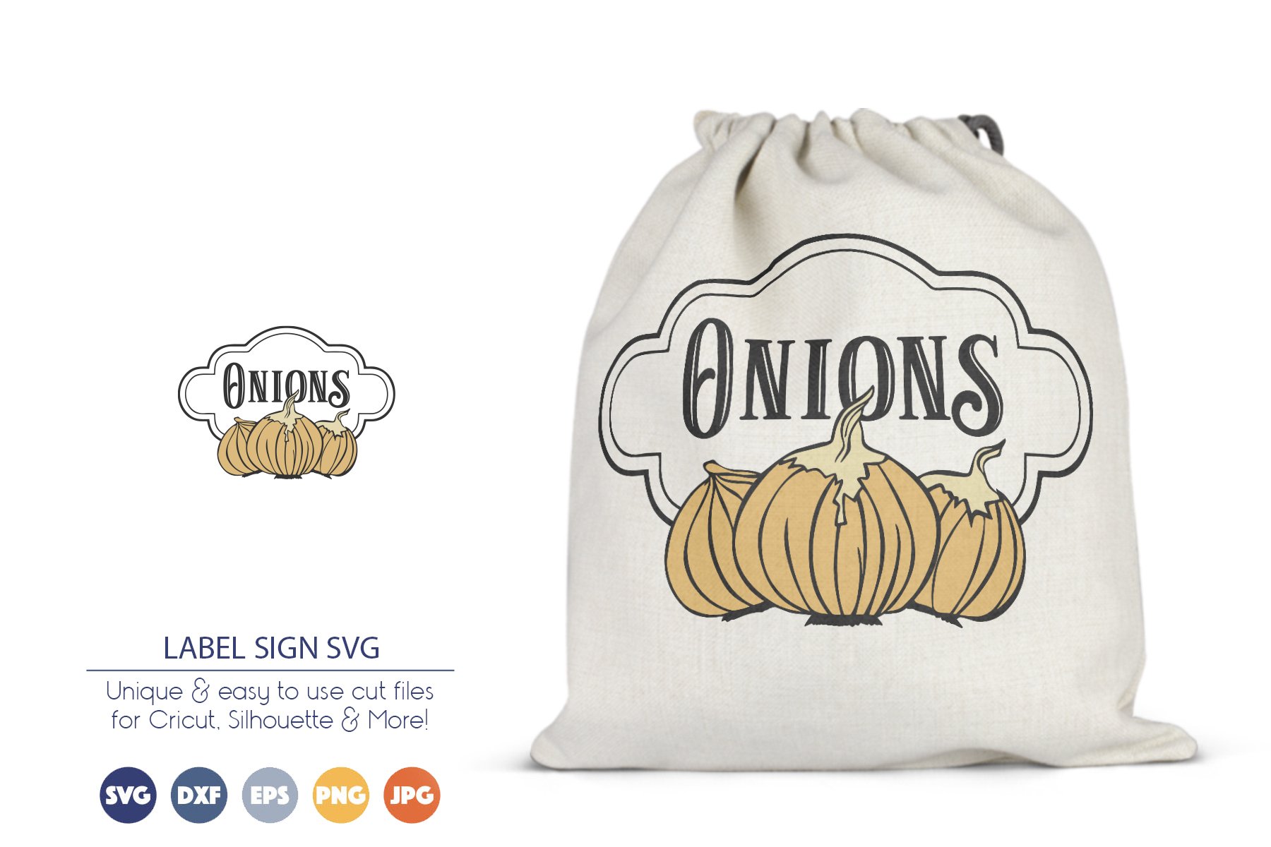 Big white bag with onion logo.