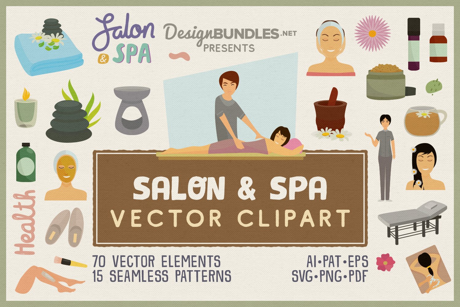 Cover image of Salon & Spa Vector Clipart and Seamless Patterns.