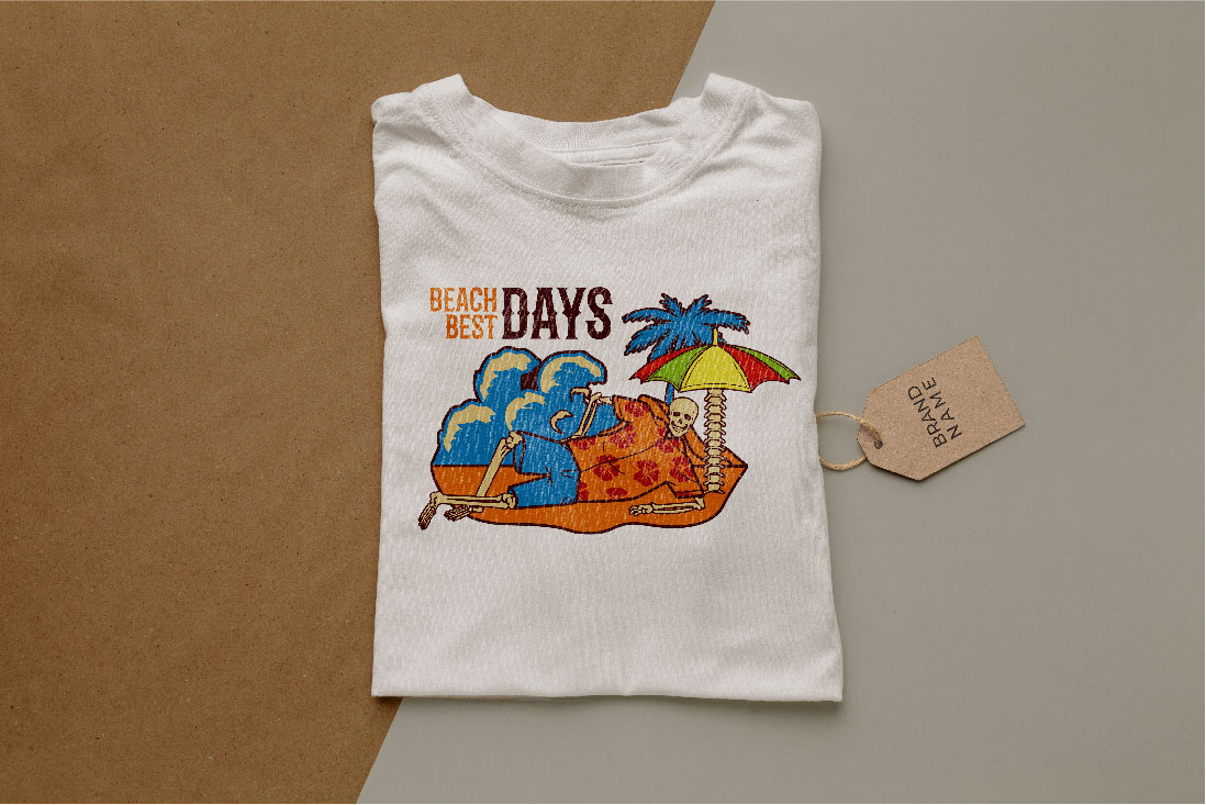 5 Vintage T-Shirt's Design Collection in Just $20, white t-shirt beach best days mockup.