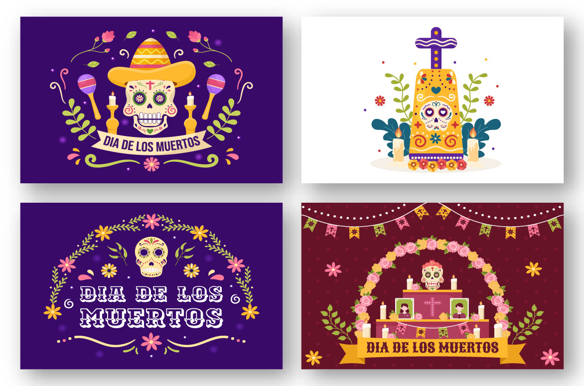 10 Dia De Los Muertos or Day of the Dead Illustration Dark Style Example.