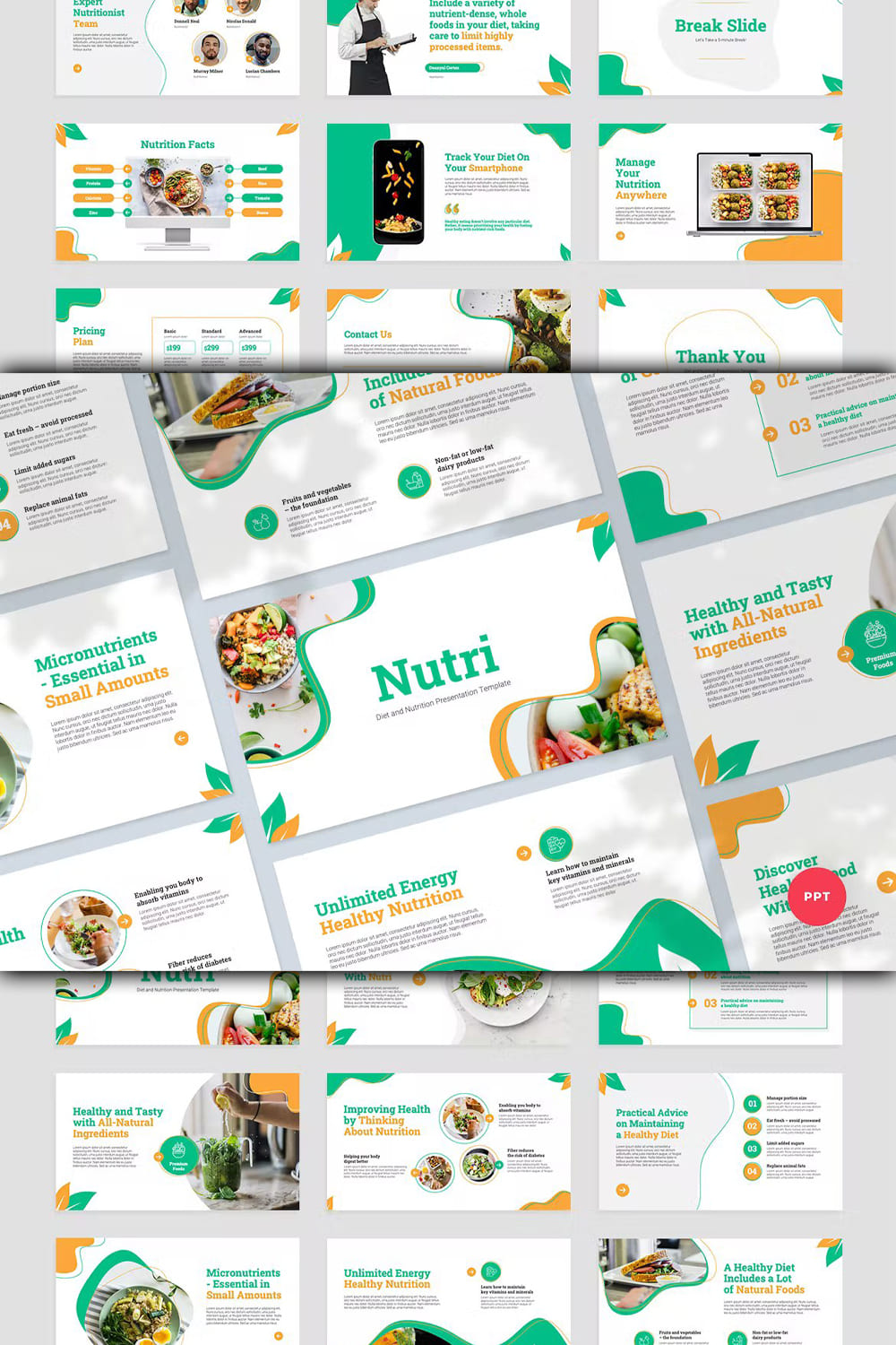 Diet and nutrition powerpoint template - pinterest image preview.
