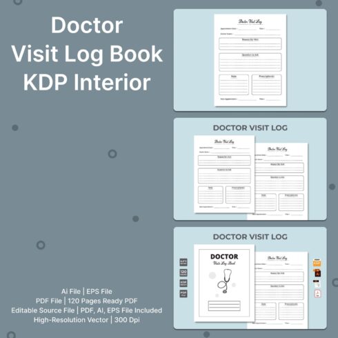 Doctor visit log book kdp interior - main image preview.