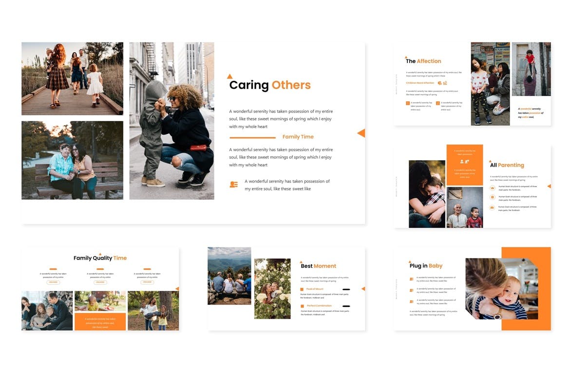 Modern template with bright orange elements.