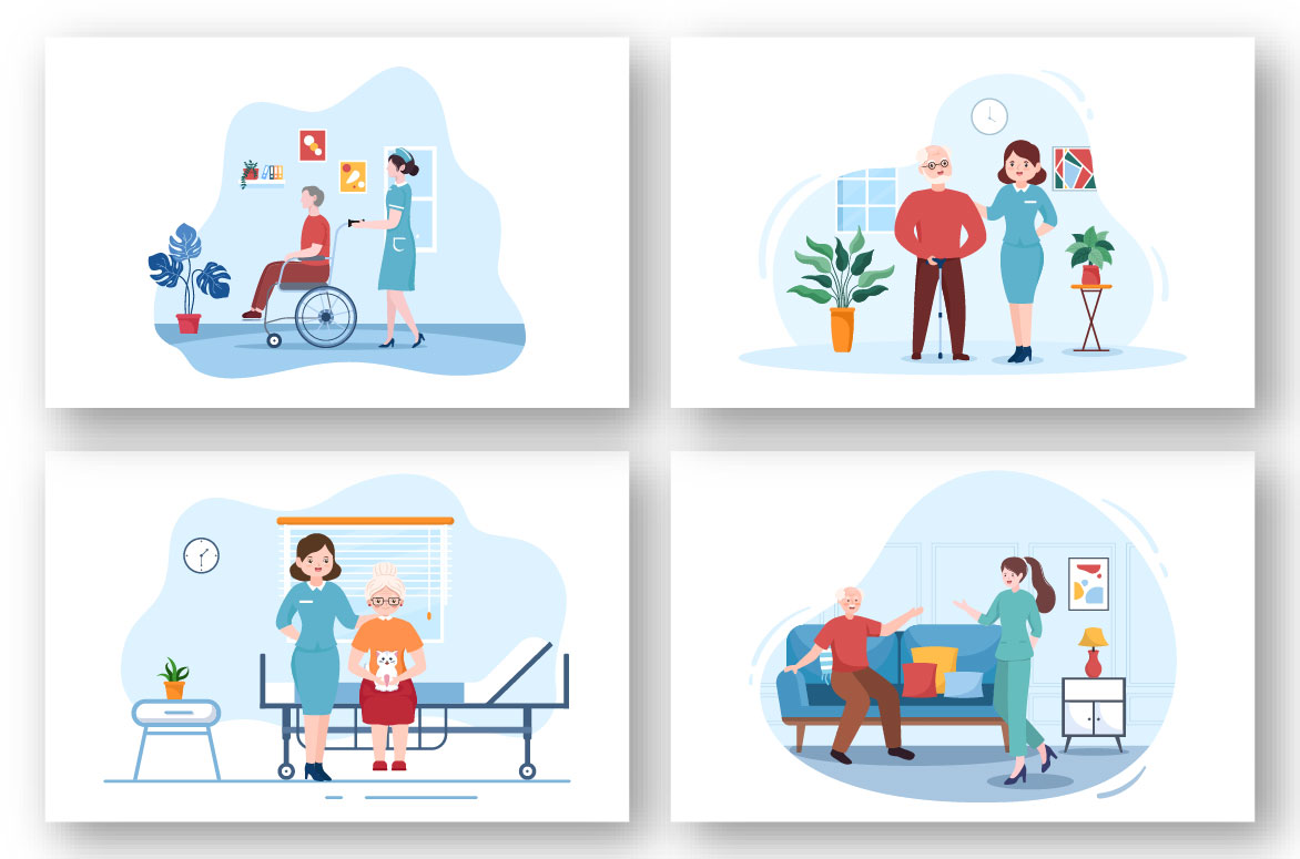 13 Elderly Care Services Illustration with happy old people.