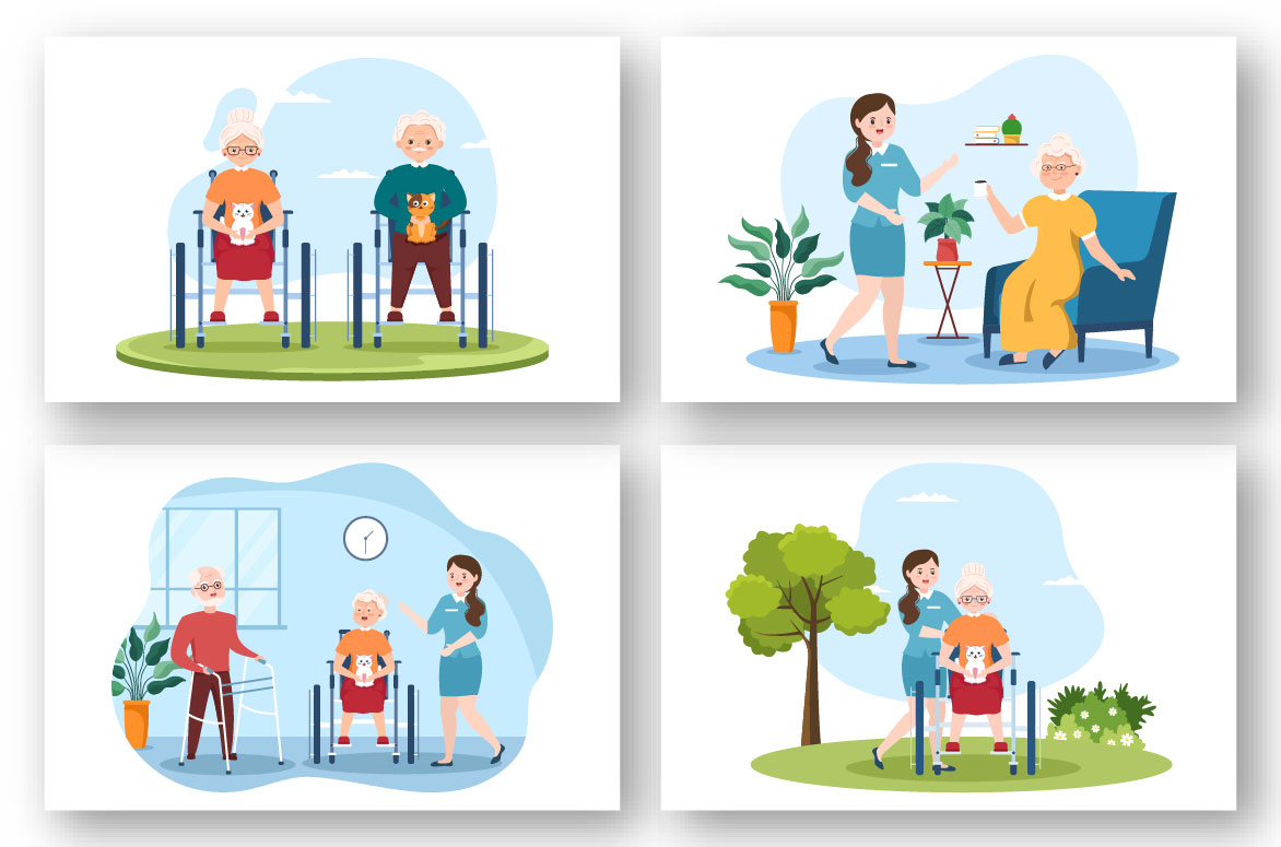 13 Elderly Care Services Illustration for your business.