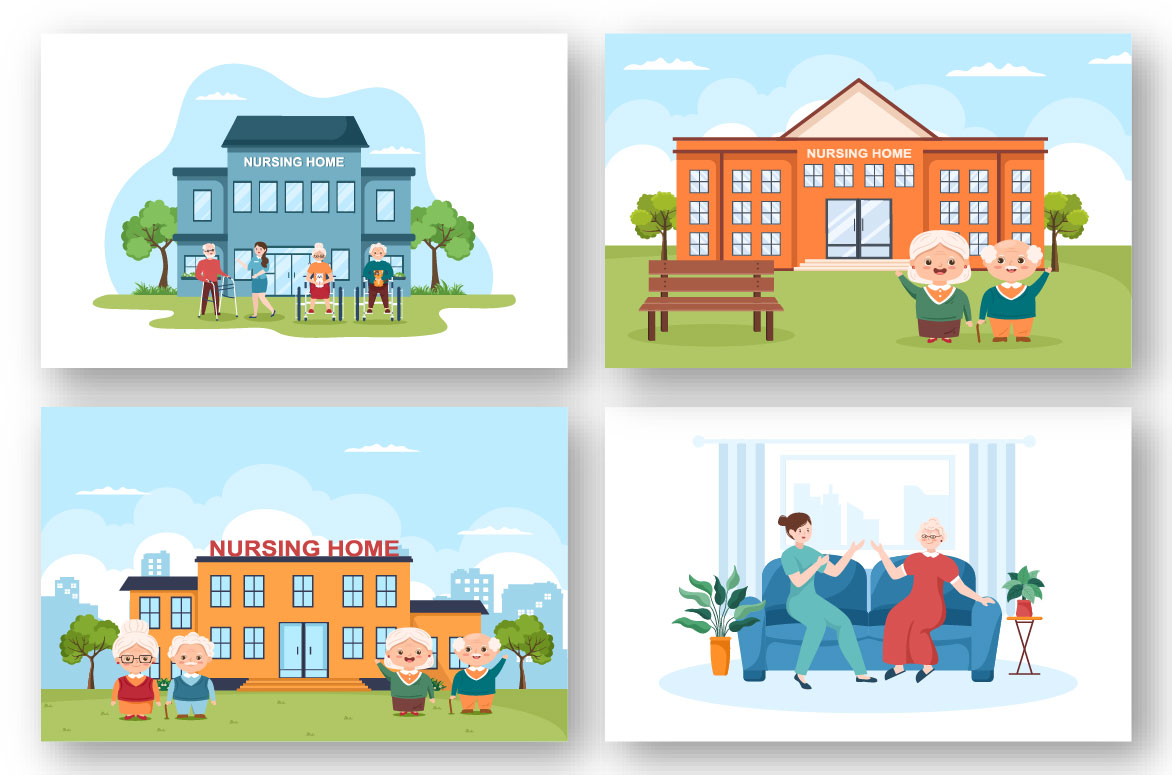 13 Elderly Care Services Illustration for medical care design.