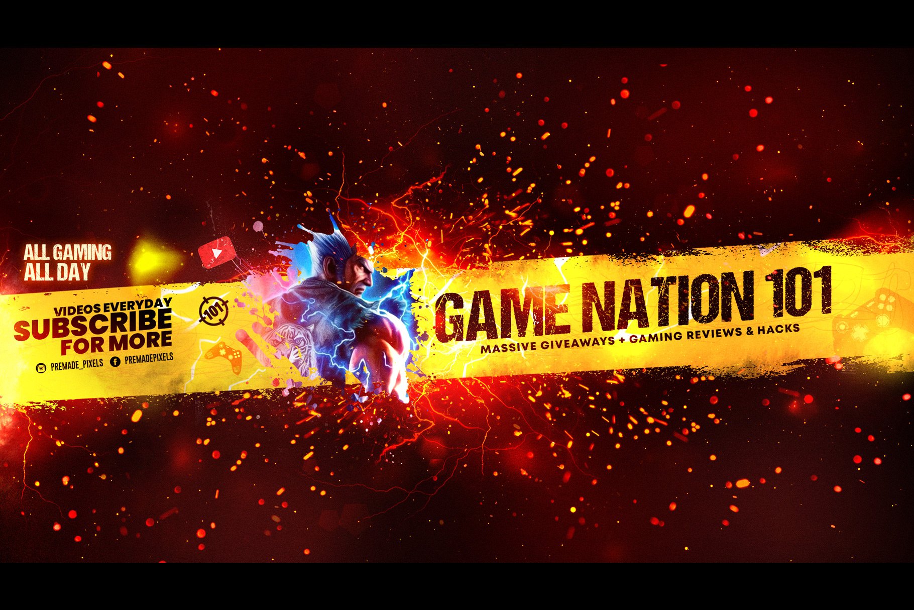 Red And Yellow Games  Channel Art Template and Ideas for