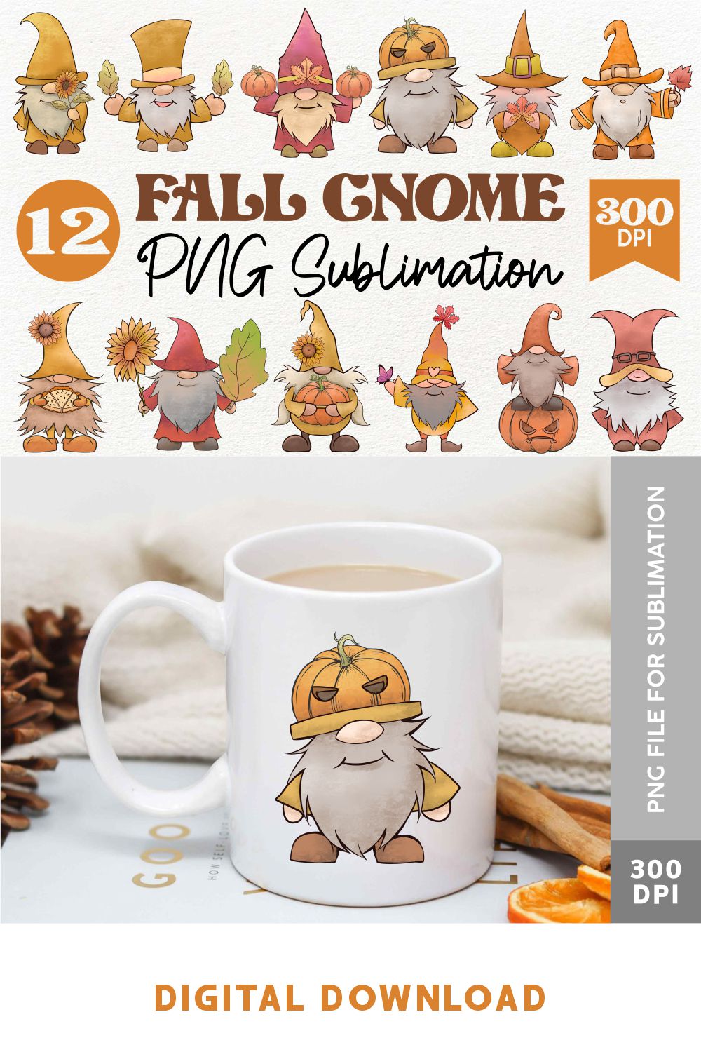 Fall Gnome PNG Clipart Bundle pinterest image.