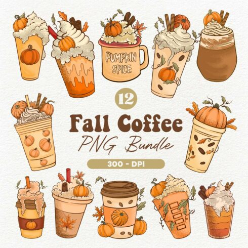 fall coffee png bundle square previews.