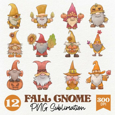 Fall Gnome PNG Clipart Bundle cover image.