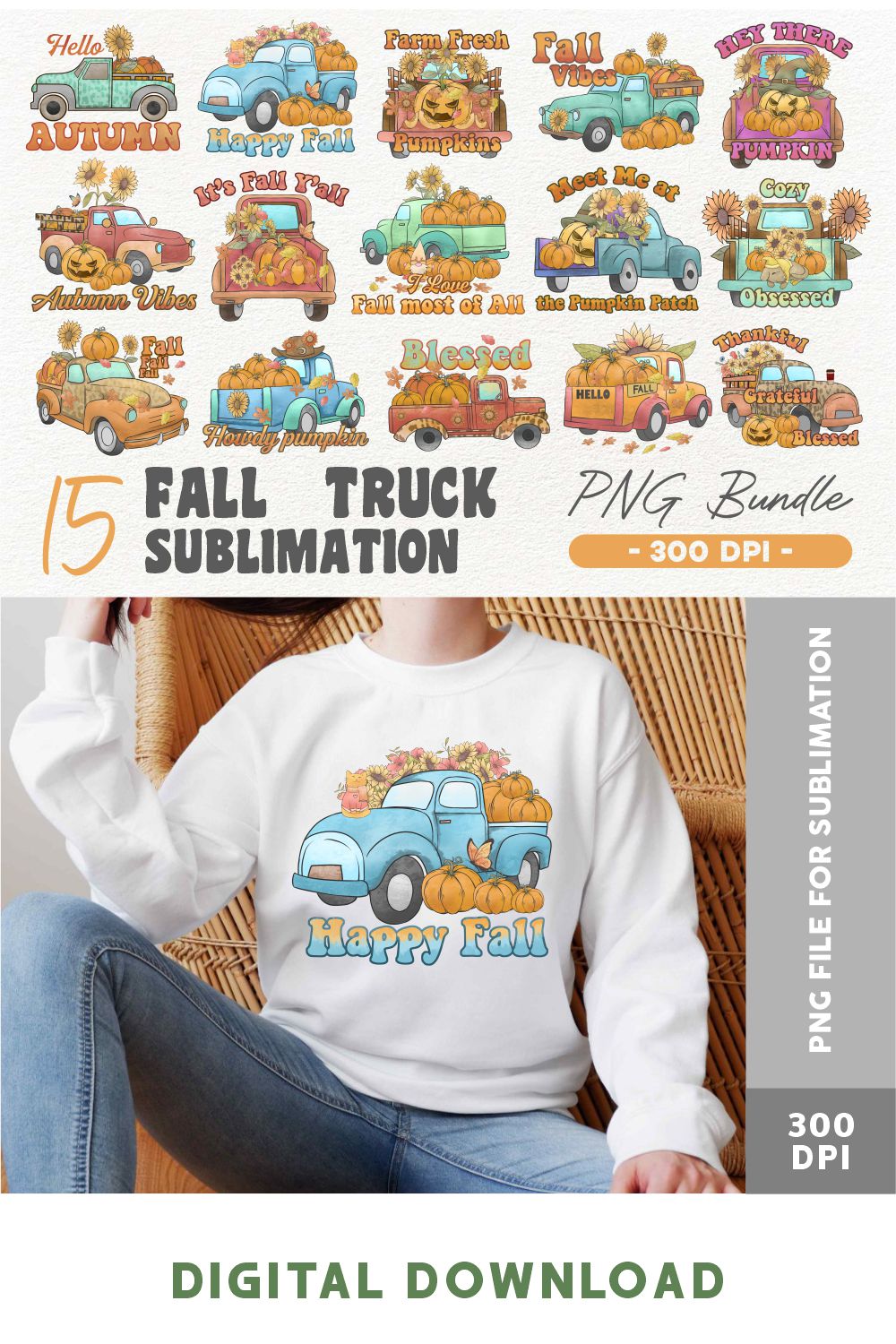 Fall Truck PNG Sublimation Bundle pinterest image.