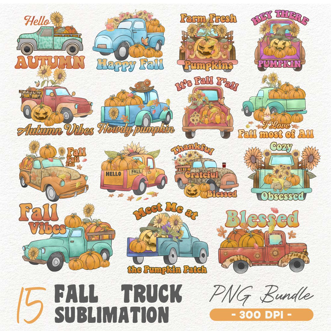 Fall Truck PNG Sublimation Bundle cover image.