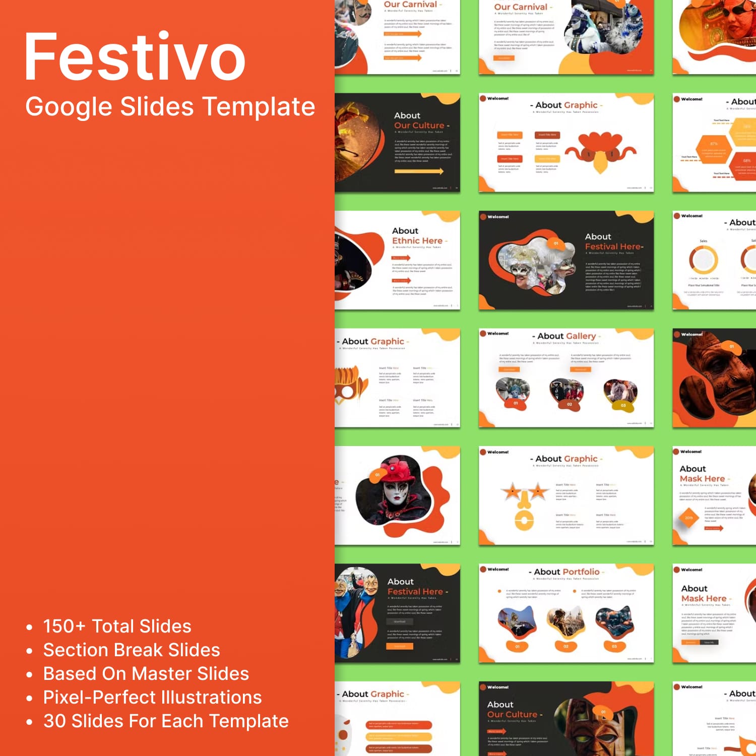 Festivo google slides template - main image preview.