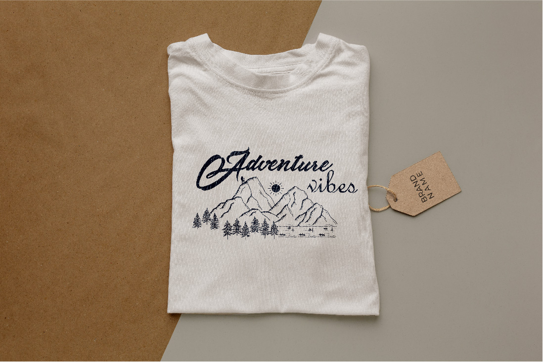 5 Vintage T-Shirt's Design Collection in Just $20, white t-shirt with mountains mockup.