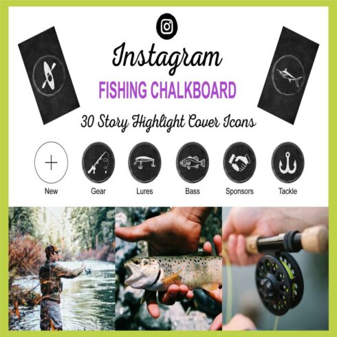Instagram Fishing ChalkBoard (35 Story Highlight Covers Icons) cover image.