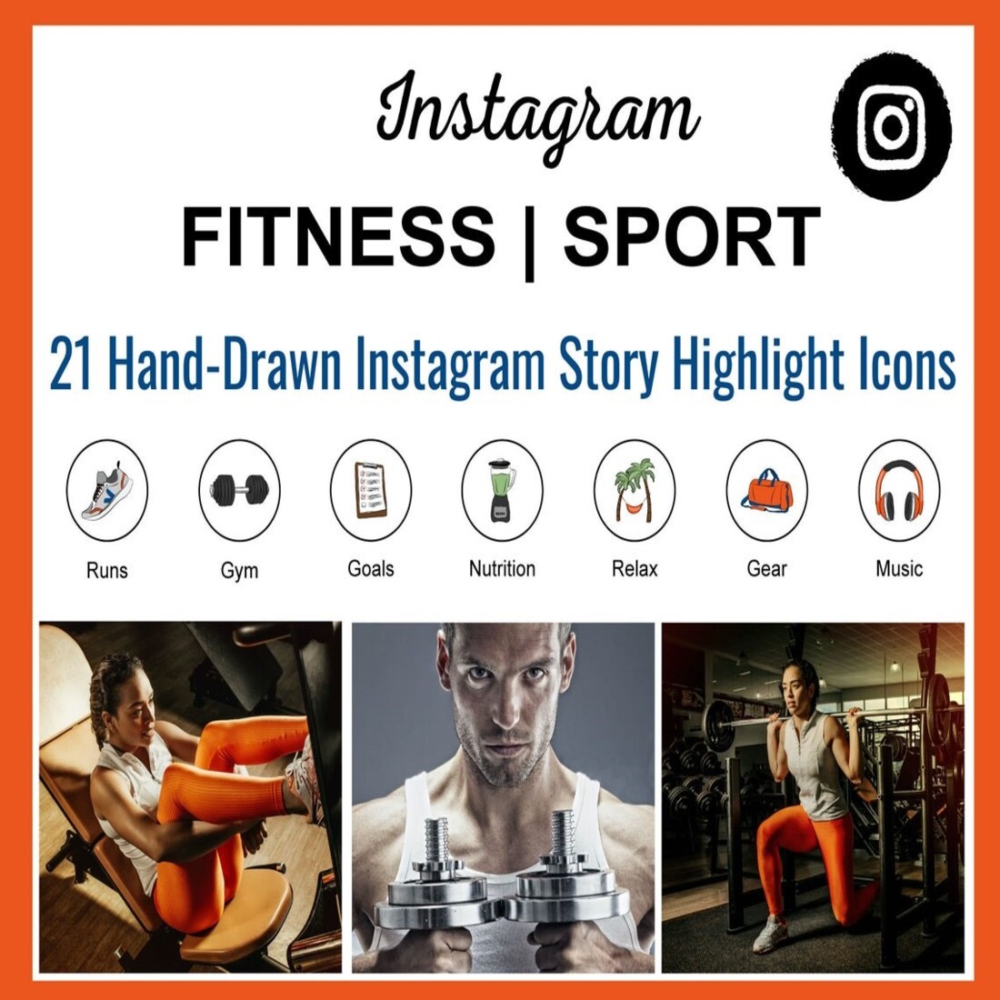 fitness preview Instagram Fitness/Sport Items (21 Hand-Drawn Instagram Story Highlight Icons)