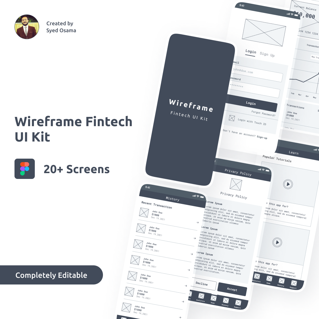 Fintech Wireframe UI Kit facebook image.