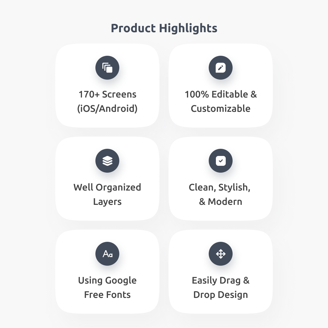Fintech Wireframe UI Kit, products highlights.