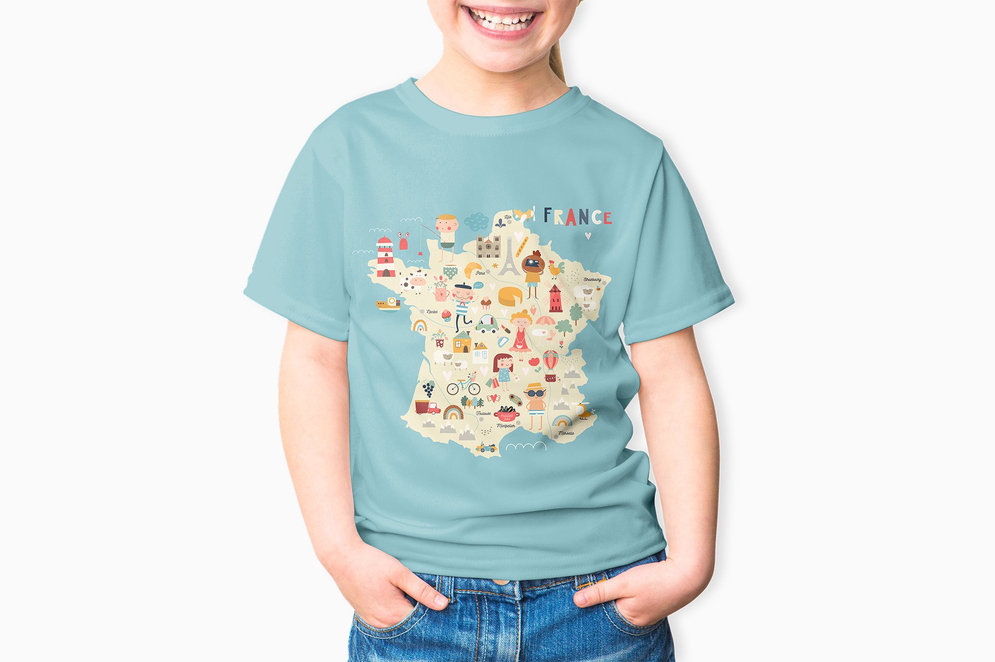 Blue boy's t-shirt with France map.