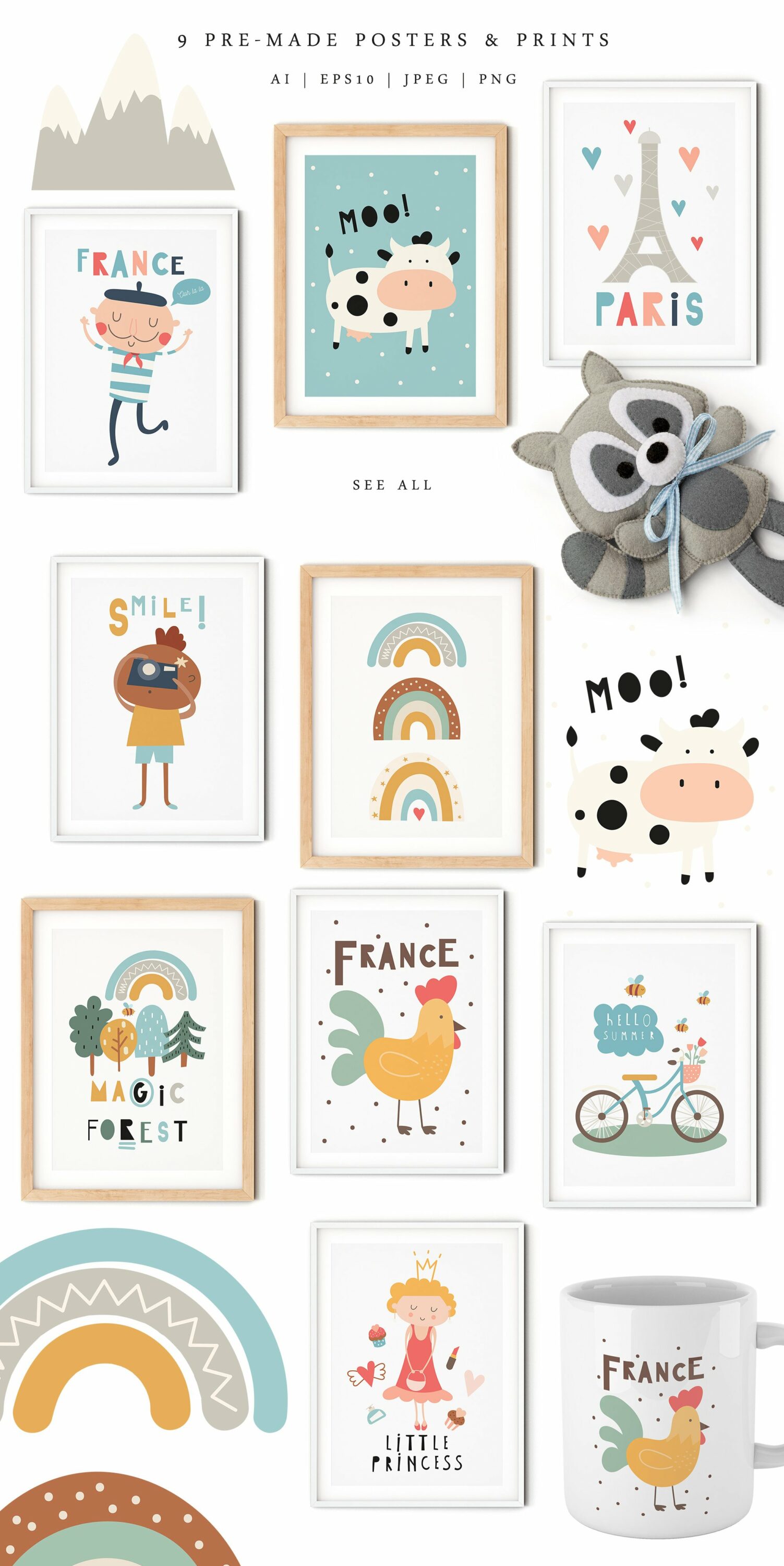 Minimalistic France kids nursery posters.
