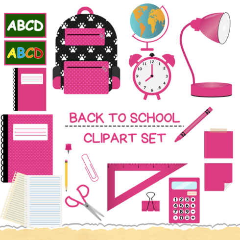 Fuchsia Back To School Clipart Set cover image.