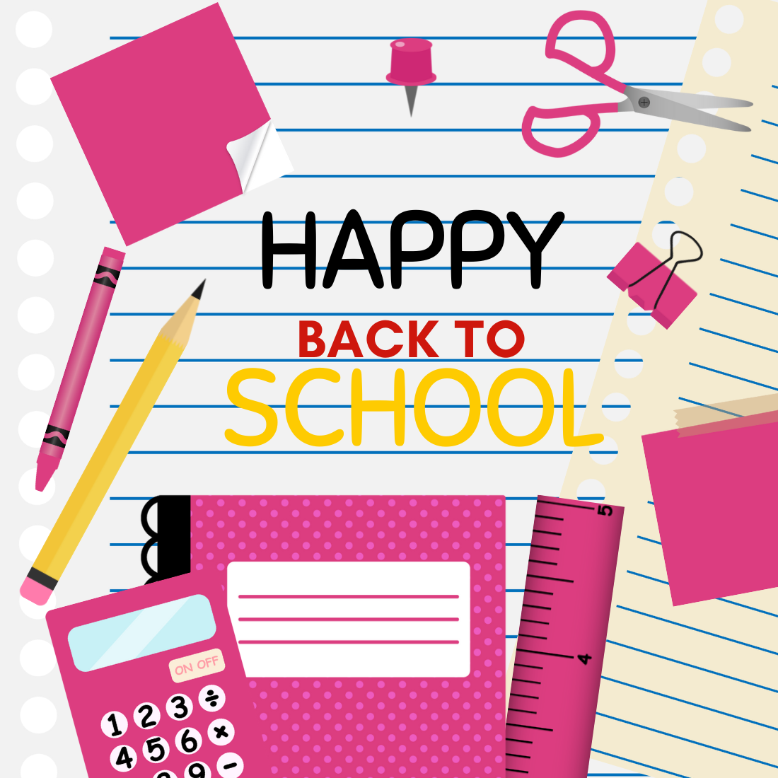 Fuchsia Back To School Clipart Set preview image.