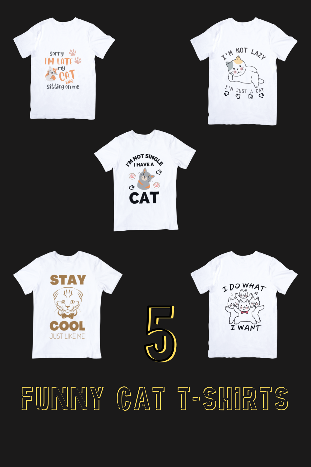 5 Funny Cat T-shirt Designs PDF file