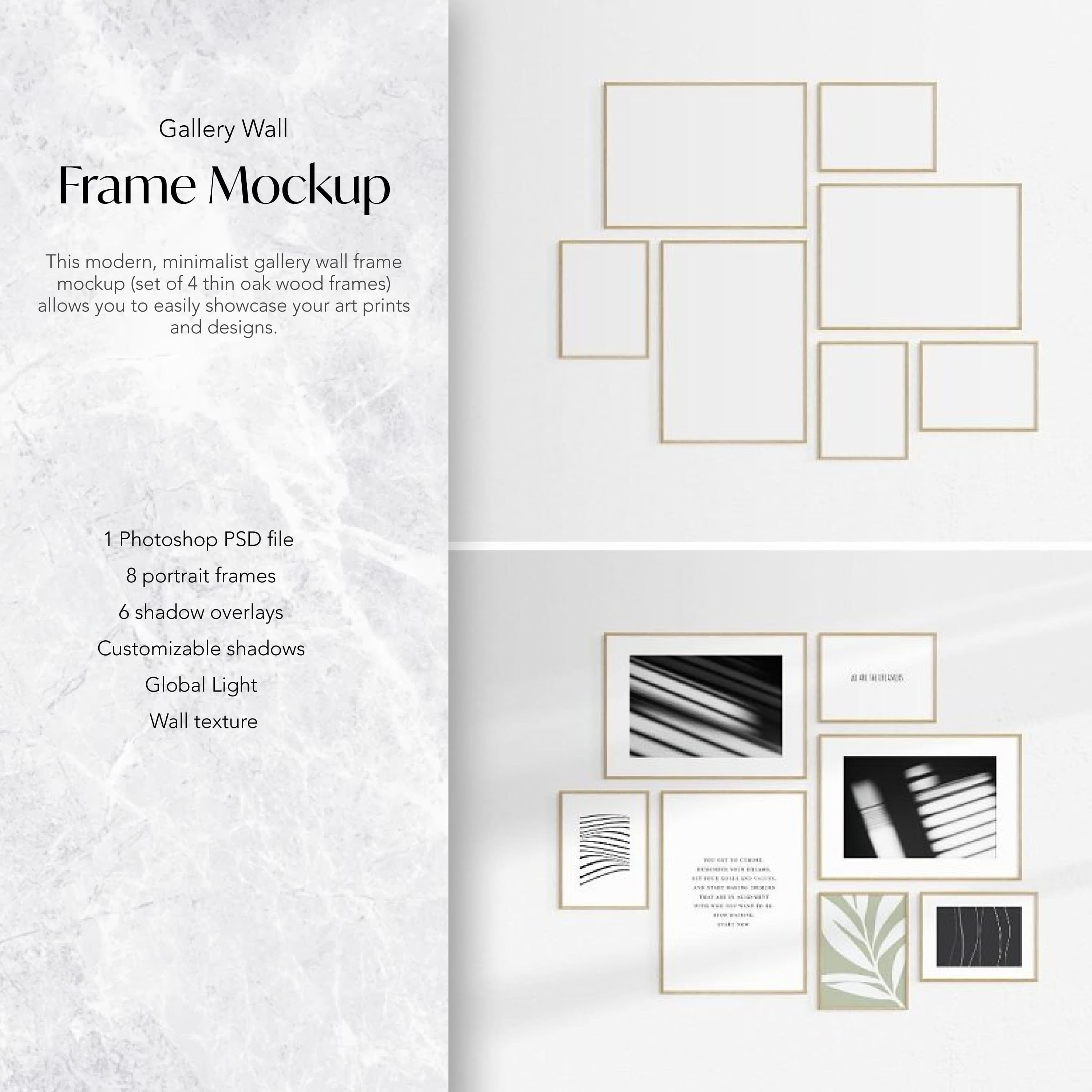 Gallery Wall Mockup, Set of 8 Frames, Frame Mockup, Black