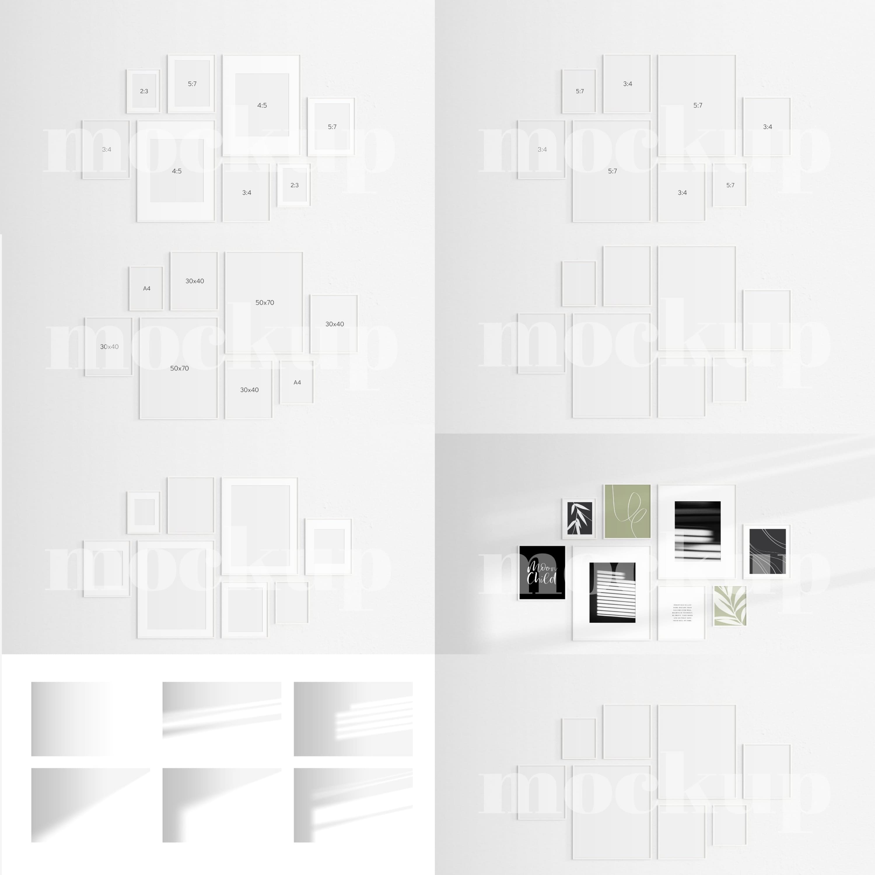 Gallery Wall Mockup, Set of 8 Frames, Frame Mockup, Black