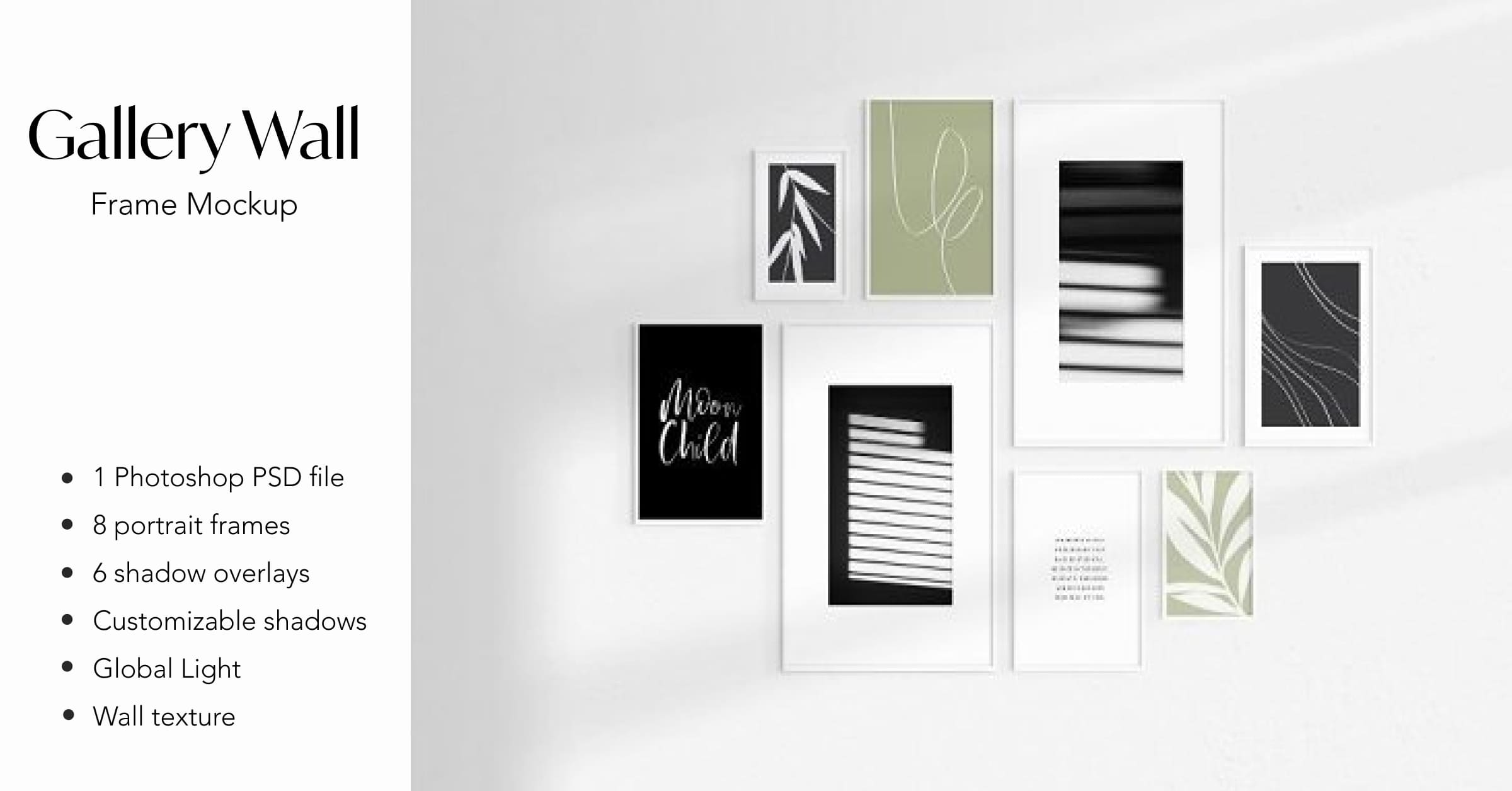 Gallery Wall Mockup, Set of 8 Frames, Frame Mockup, Black