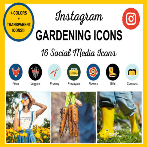 Instagram Gardening Icons (16 Social Media Icons) cover image.