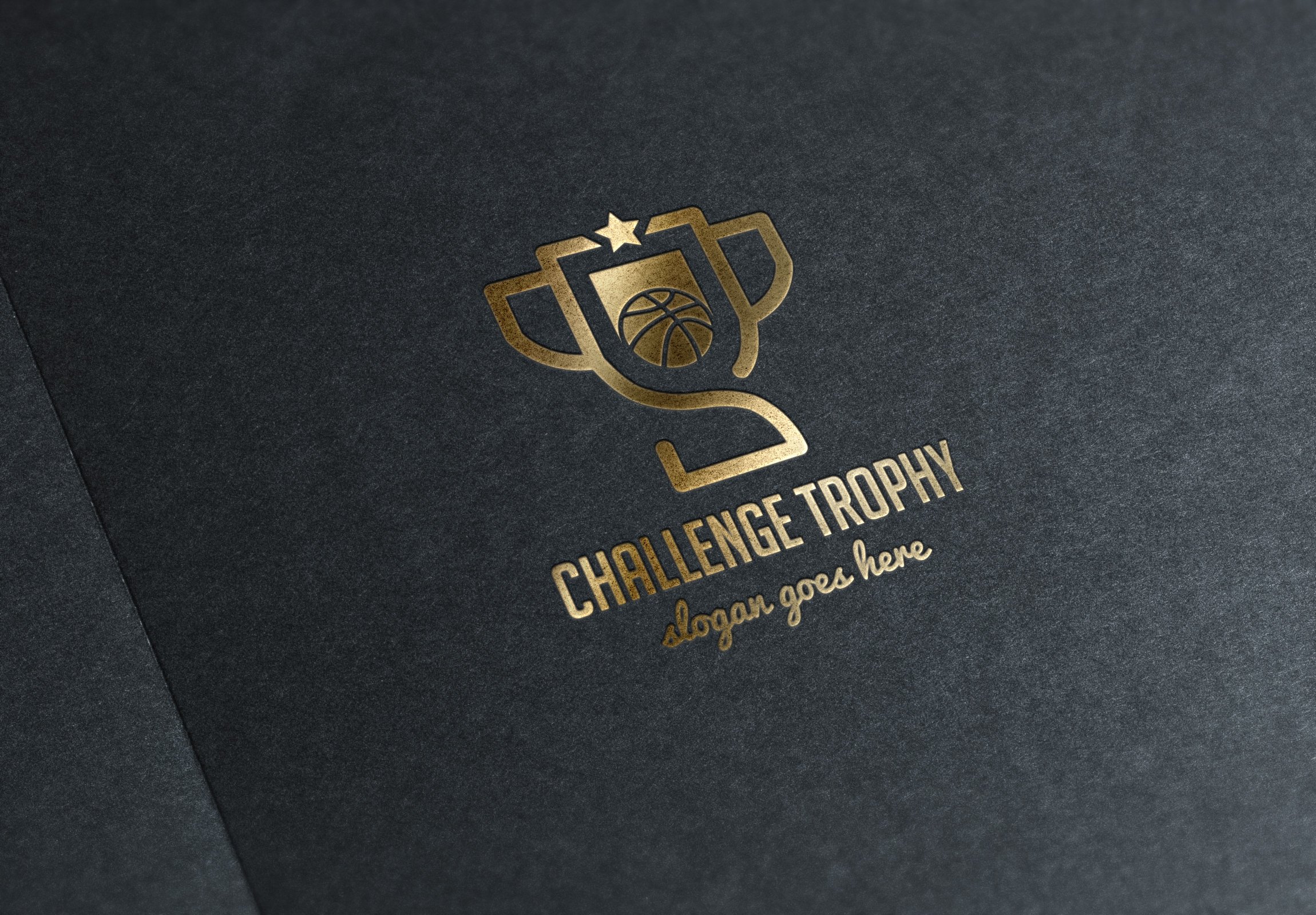 Black matte paper with gold trophy logo.