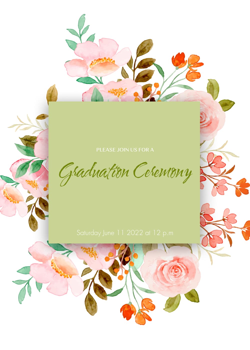 Delicate graduation ceremony invite template with flowers.