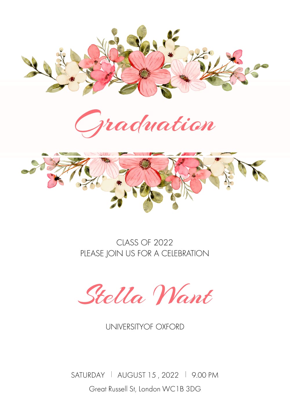 Nice pastel graduation invitation with flowers.