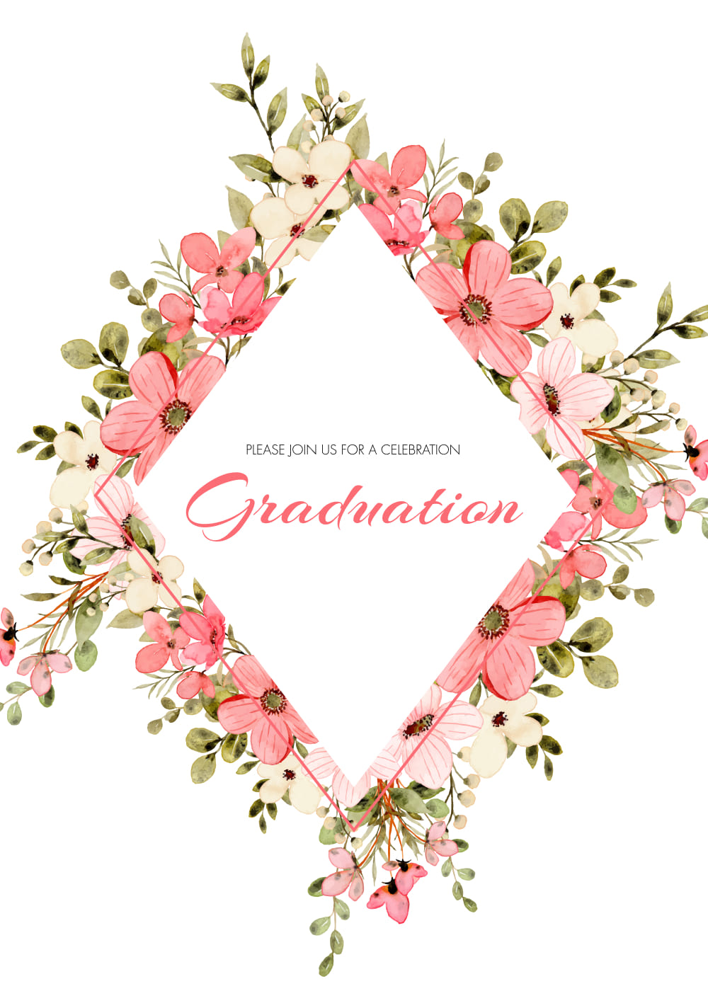 Delicate flowers graduation printable invitation.